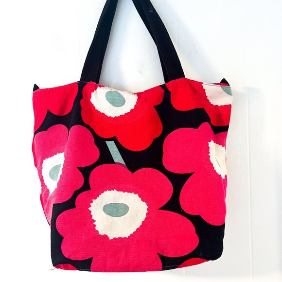Marimekko Tote Poppy Breast Cancer Awareness Red Black Green Canvas Bag - Picture 3 of 14
